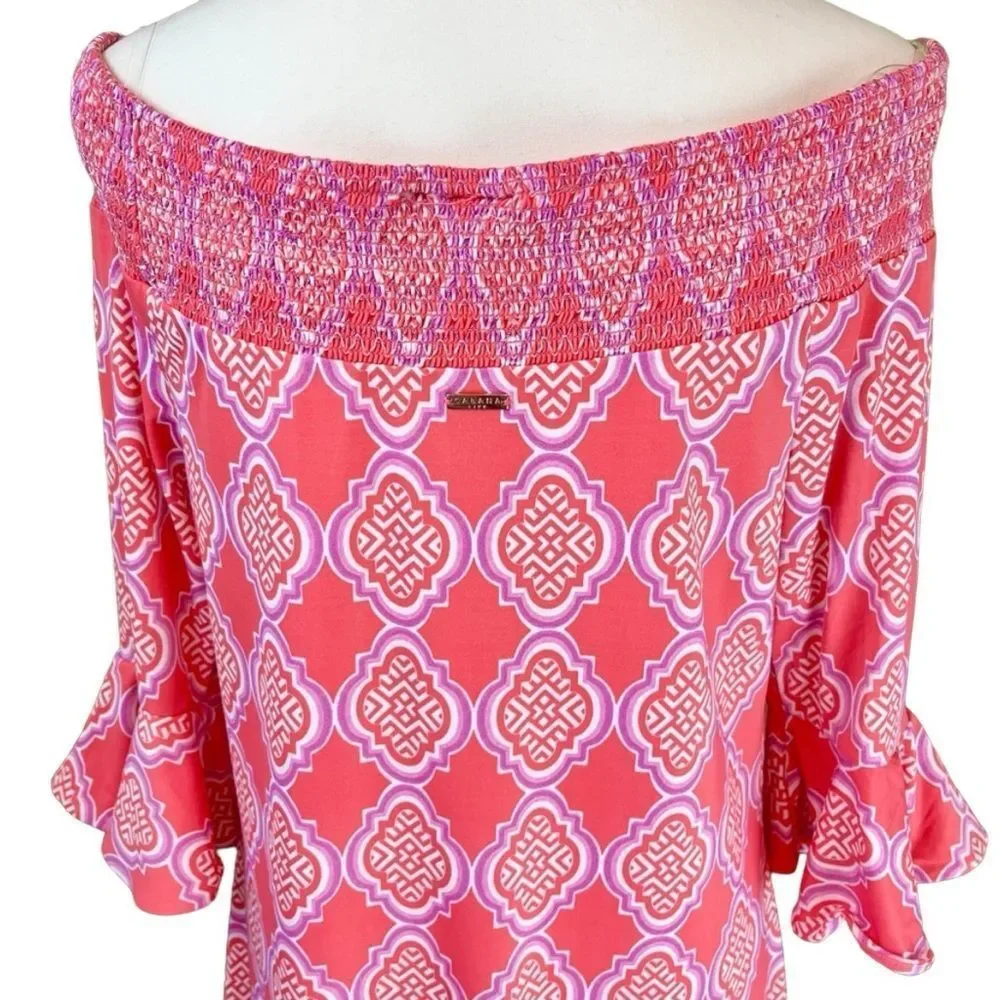 Cabana Life Coral Geo Off Shoulder SPF Dress XS - Picture 10 of 11